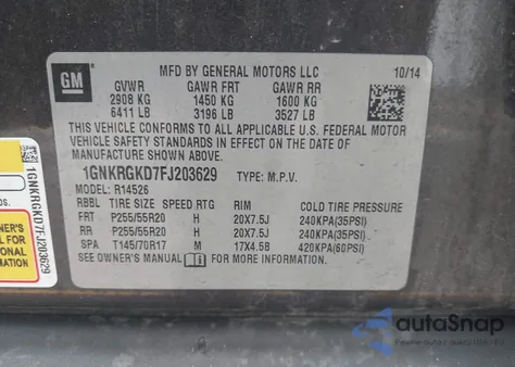 2015 Chevrolet Traverse 1Lt z USA, uszkodzony, nr VIN 1GNKRGKD7FJ203629